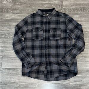 Men's Gray and Black Plaid Button-Up Shirt By Dravus